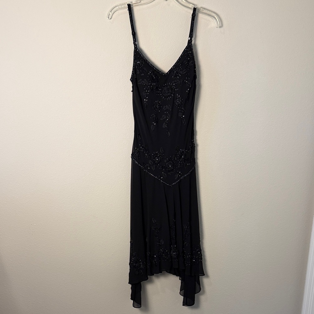 R&M Richards Elegant Beaded Black High Low Dress